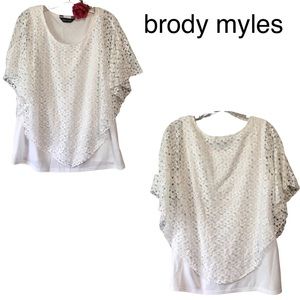 WHITE LACE PONCHO TANK TOP BRODY MYLES BUST 40”